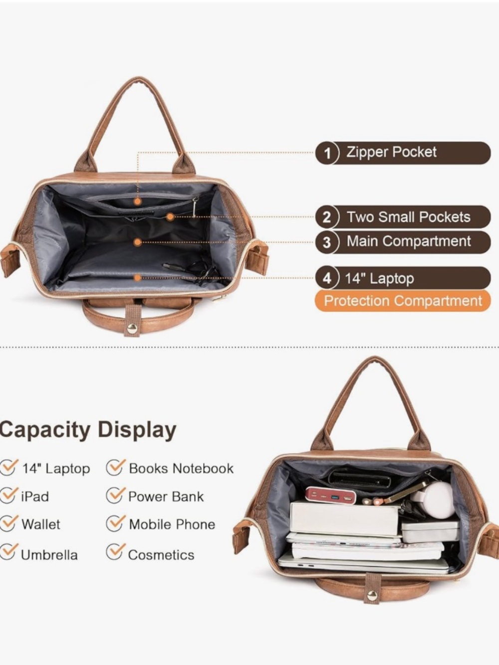 Lovevook Brown Leather Backpack - Discontinued Color - Picture 4 of 12